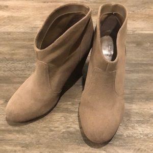Beige suede-feel ankle boots